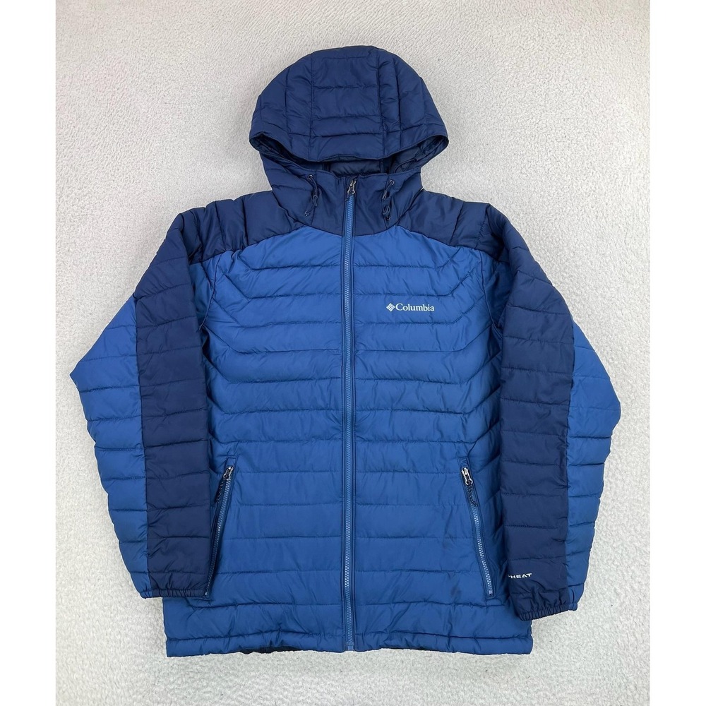 Columbia Jacket Mens Medium Blue White Out II Omni-Heat Hooded Puffer Full Zip